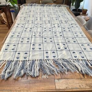Unbranded Cotton Fringe Throw Blanket 64" x 37" Checkered Heart Pattern